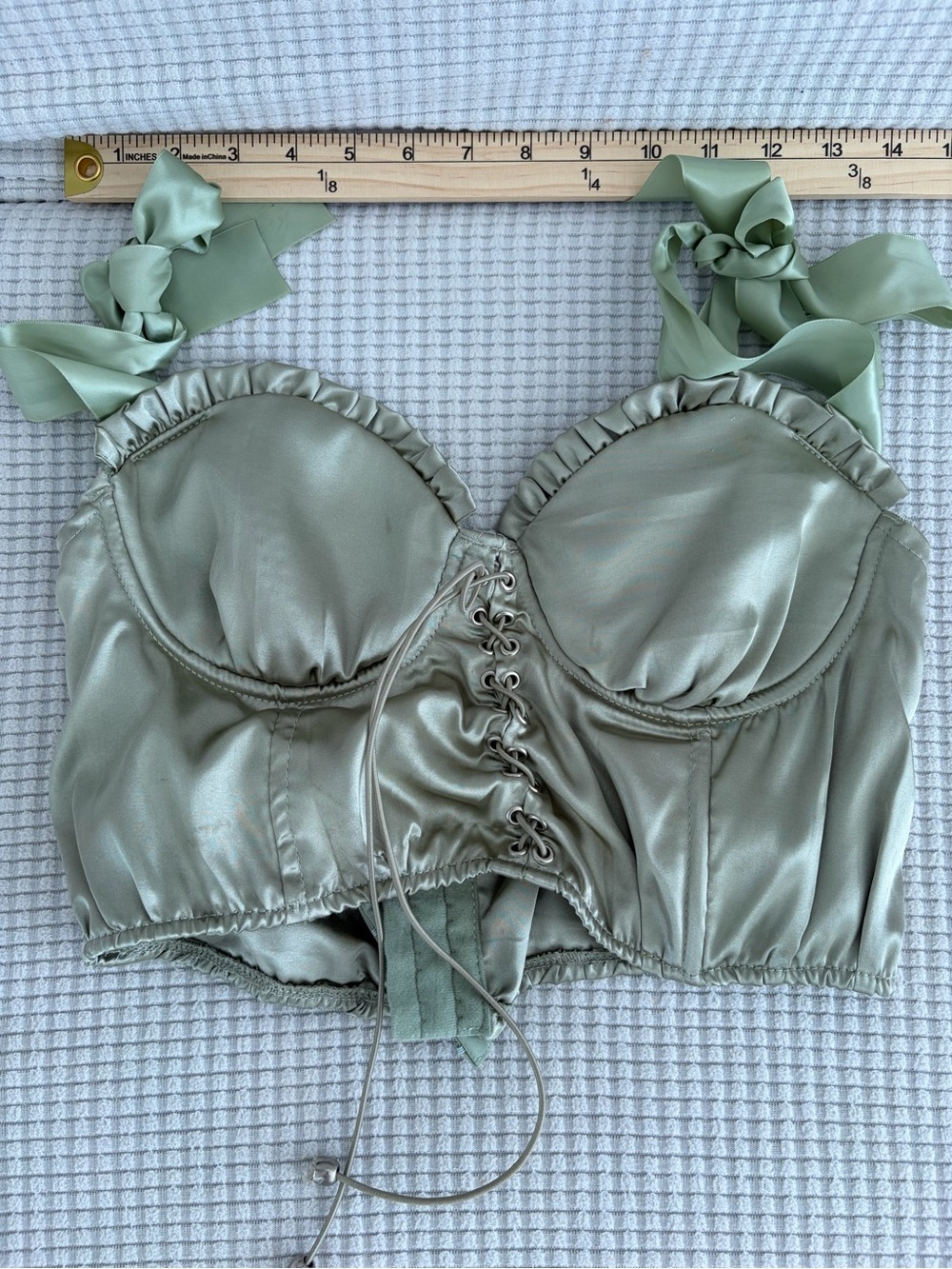 Sage Green Satin Corset Bustier Top Fairy Grunge Y2K Coquette Romantic Cami